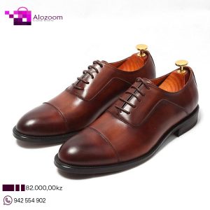 Sapatos Oxford masculinos premium em couro castanho 02